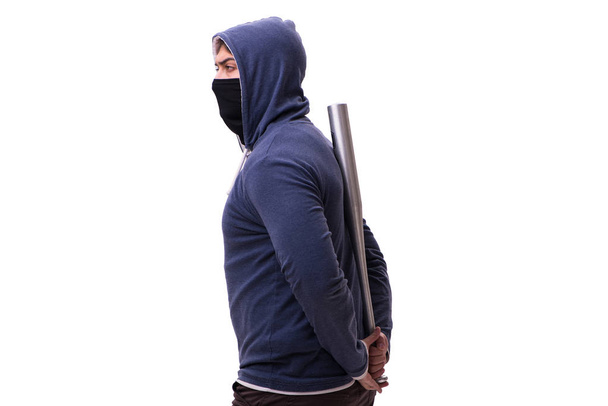 Young man hooligan with baseball bat isolated on white - Photo, Image