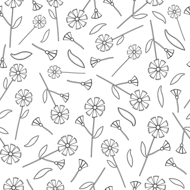 Floral seamless pattern. Black flowers on the white background - Vector, Image