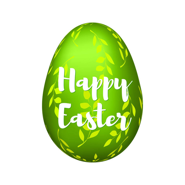 The green egg with branches decoration, text Happy Easter. Vecto - Vettoriali, immagini