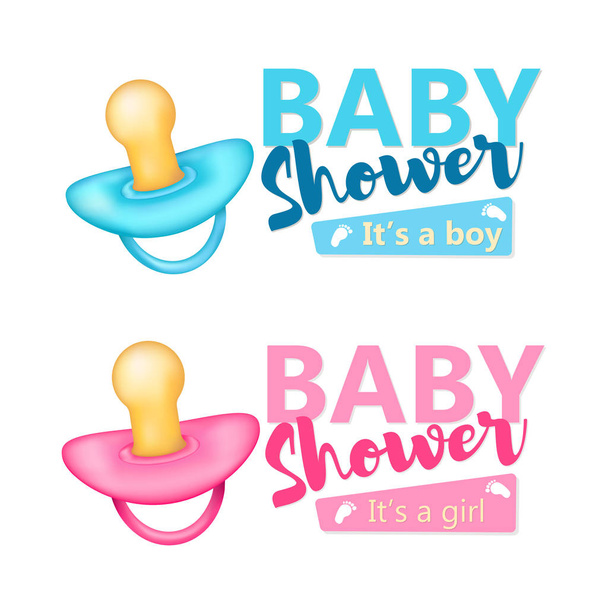 Baby Shower set. Realistic blue and pink nipples icon. Vector.  - Vector, Image