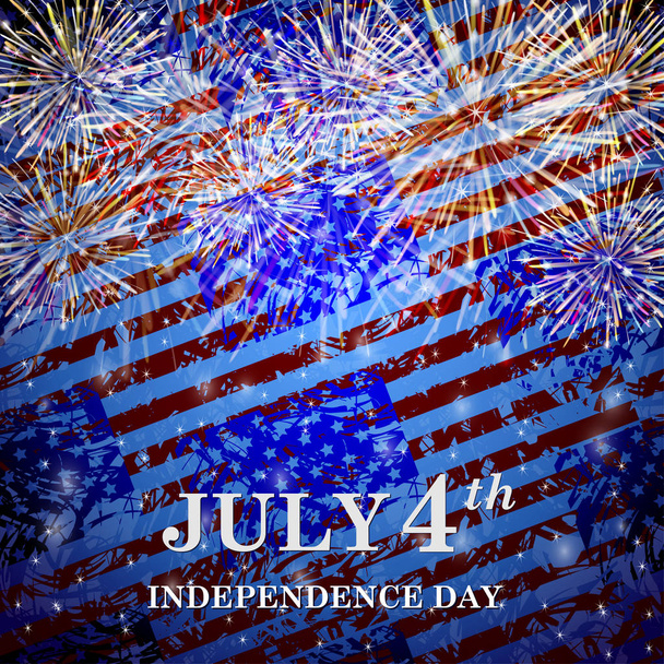 Colorful background from the USA flags and fireworks. - Vector, Image