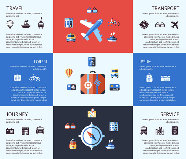Digital vector blue red travel icons - Vector, Image