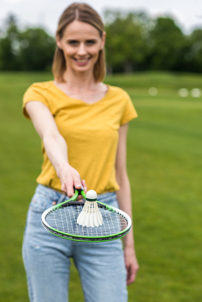 woman with badminton racquet  - Fotoğraf, Görsel