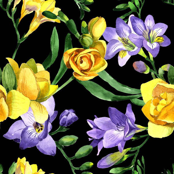 Αγριολούλουδα fresia λουλούδι μοτίβο σε στυλ υδροχρώματος. - Φωτογραφία, εικόνα