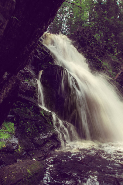 Beautiful waterfall in wild forest. - 写真・画像
