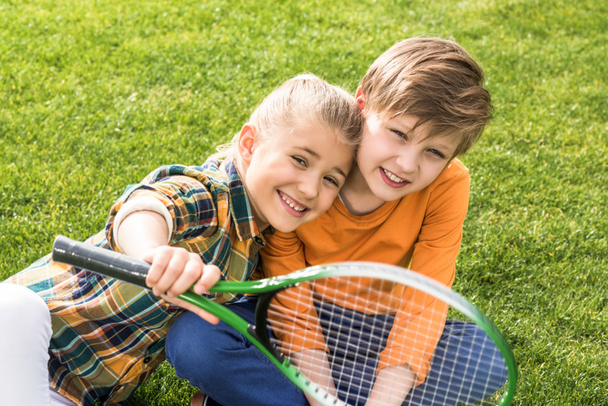Kids with badminton racquet  - Fotó, kép