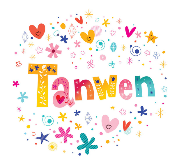 Tanwen girls name decorative lettering type design - Vektor, kép