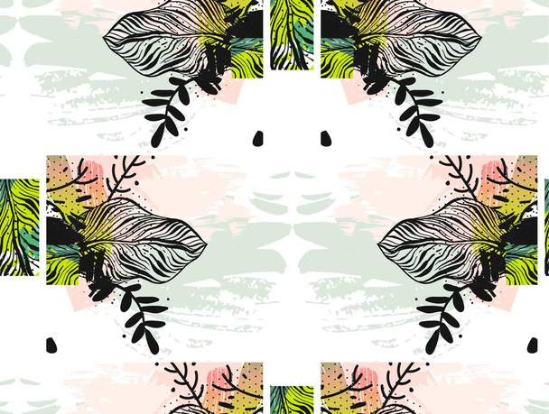 Drucken Sommer exotische Dschungelpflanze tropischen Palmenblättern. Muster, nahtloser floraler Vektor auf dem schwarz-weißen geometrischen Hintergrund. Tapete Natur. - Vektor, Bild