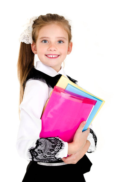 Portrait of smiling happy school girl child with books  - Photo, image