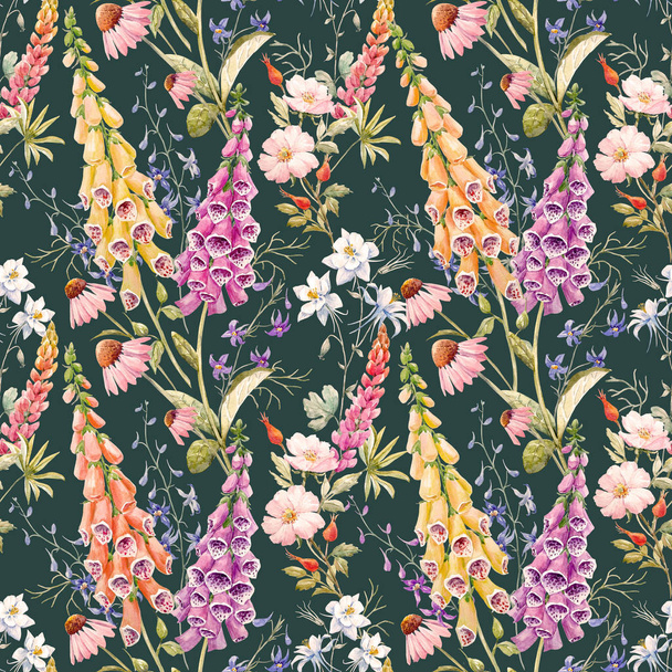 Watercolor floral summer pattern - Valokuva, kuva