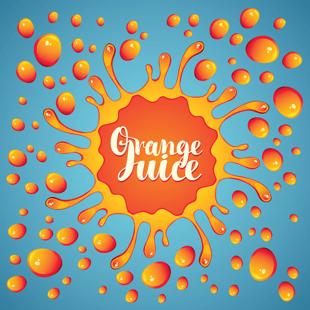 banner orange juice, juice splashes and drops - Вектор,изображение