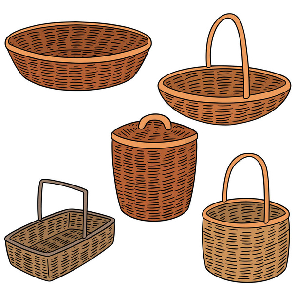 векторный набор плетеной корзины
 - Вектор,изображение