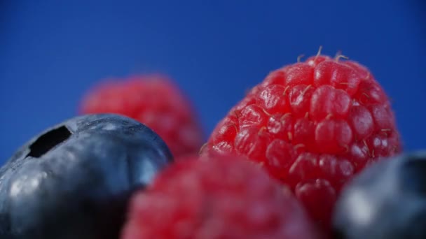 Fresh fruits - blueberry, raspberry. beautifully lined with raspberries and blueberries - Footage, Video