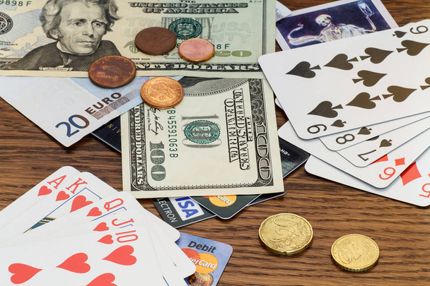poker chips and credit cards with copy space - Photo, Image