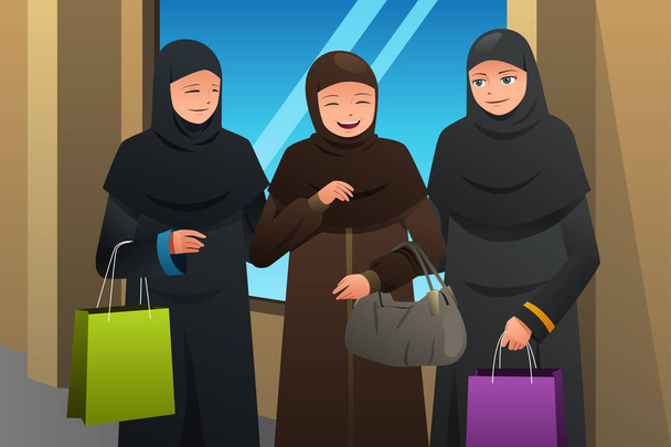 Femmes musulmanes faisant du shopping au centre commercial
 - Vecteur, image