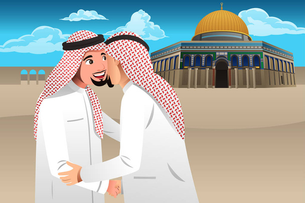 Two Muslim Men Embracing Each Other - Vector, Image
