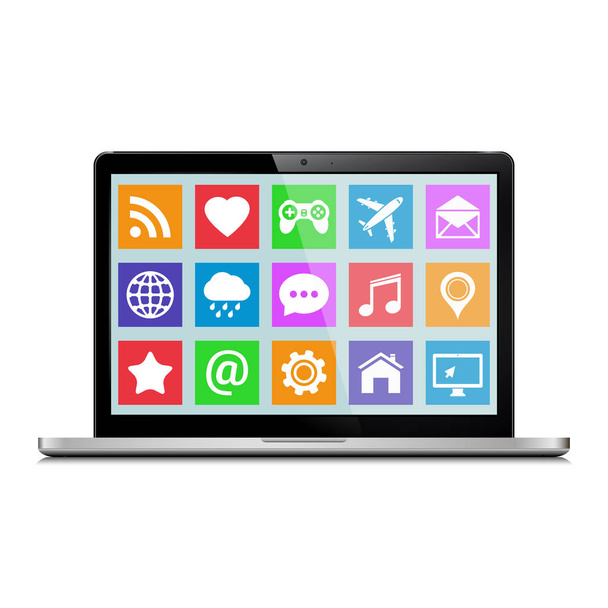 Modern laptop with icons - Vector, Image