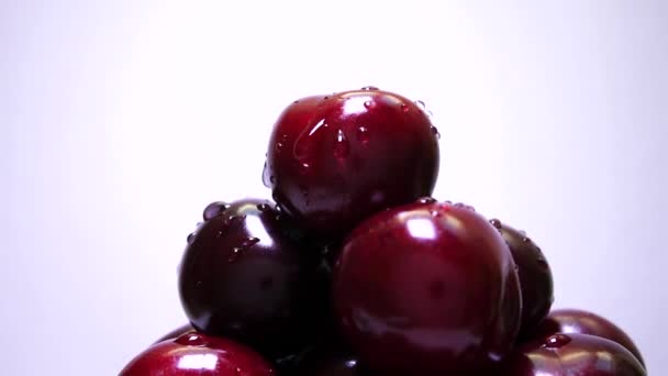 Drops of Water on Fresh Cherry Berries - Footage, Video