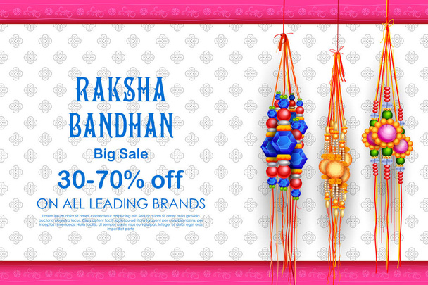 Vente et promotion affiche bannière avec Rakhi décoratif pour Raksha Bandhan, fête indienne de la célébration des liens frère et sœur
 - Vecteur, image