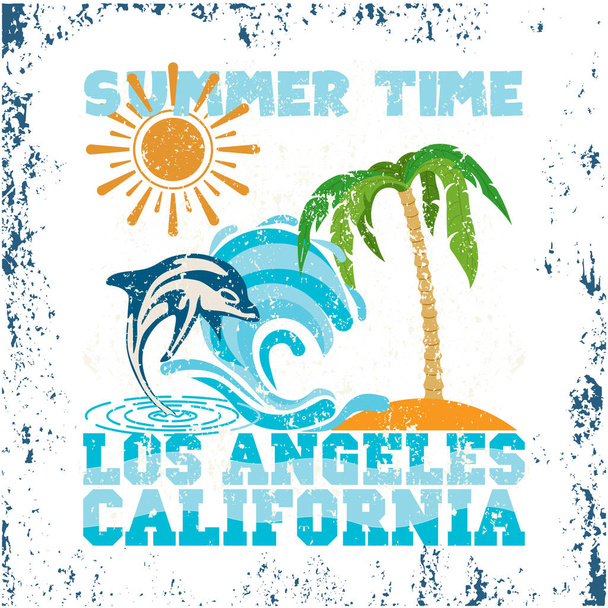 t シャツ カリフォルニア、夏の時間、ロサンゼルス デザイン - ベクター画像