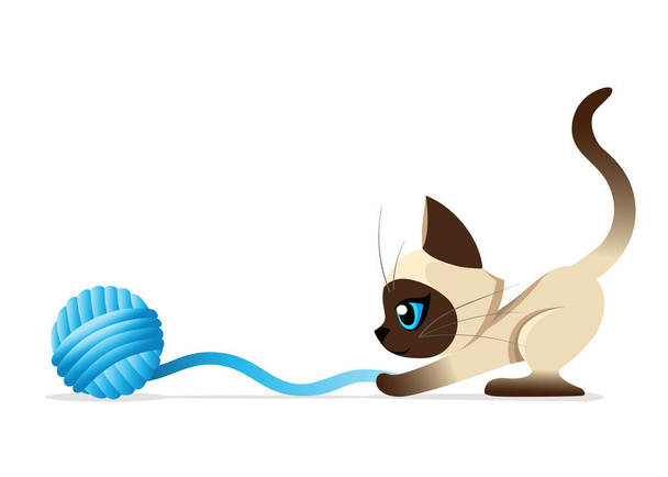Siamská kočka krásné kotě s modrýma očima nadýchané na bílém pozadí flekatý pet kočka plemena roztomilé zvíře sada vektorové ilustrace webové stránky a mobilní aplikace design vektoru elementu. - Vektor, obrázek