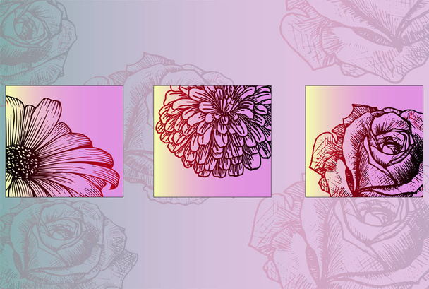 Bosquejo de hermosas flores brillantes - listo para imprimir cartel
 - Vector, Imagen