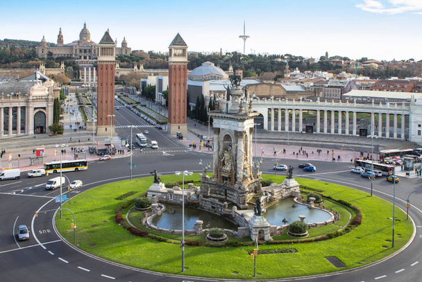 πλατεία Espanya της Βαρκελώνης και το Εθνικό Παλάτι - Φωτογραφία, εικόνα