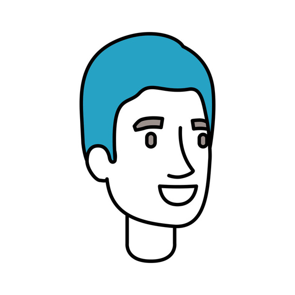 silhouet kleur secties van jonge man gezicht met eenvoudige blauwe haren - Vector, afbeelding