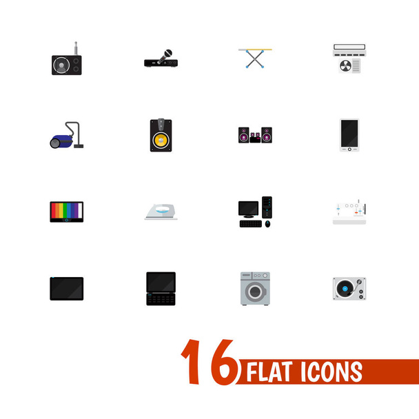 Conjunto de 16 Ícones de Tecnologia Editável. Inclui símbolos como aparelho, sistema estéreo, tela e muito mais. Pode ser usado para Web, Mobile, UI e design infográfico
. - Vetor, Imagem