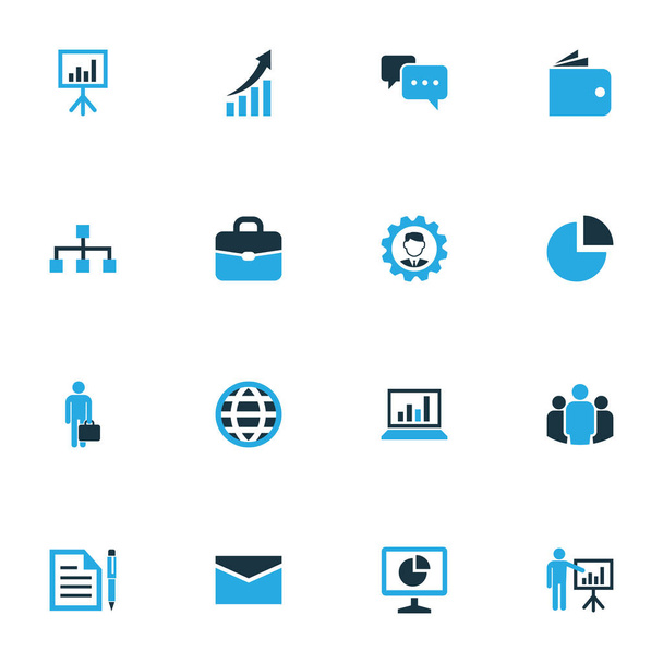Job Colorful Icons Set. Collection Of Growing Chart, Analytics, Pie Chart And Other Elements. Also Includes Symbols Such As Group, Chat, Envelope. - Vector, Image