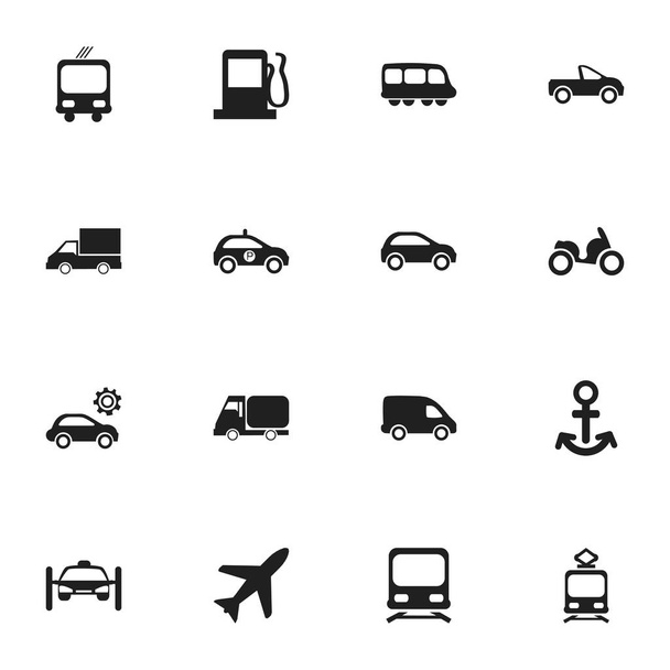 Set Of 16 Editable Shipment Icons. Includes Symbols Such As Moped, Garage, Fuel And More. Can Be Used For Web, Mobile, UI And Infographic Design. - ベクター画像