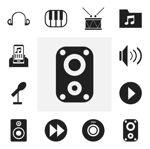 Sada 12 ikon lze upravovat píseň. Obsahuje symboly Timpano, Audio Bass, sluchátka a další. Lze použít pro webové, mobilní, Ui a infografika Design. - Vektor, obrázek