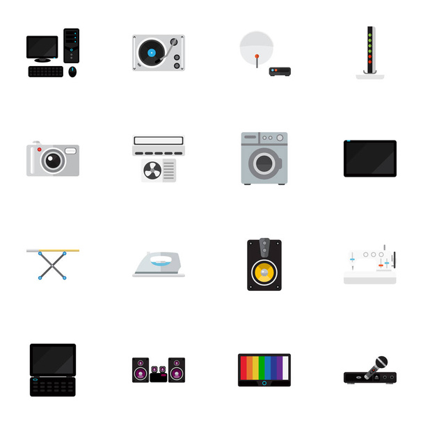 Set Of 16 Editable Technology Icons. Includes Symbols Such As Antenna, Modem, Megaphone And More. Can Be Used For Web, Mobile, UI And Infographic Design. - Vector, Image