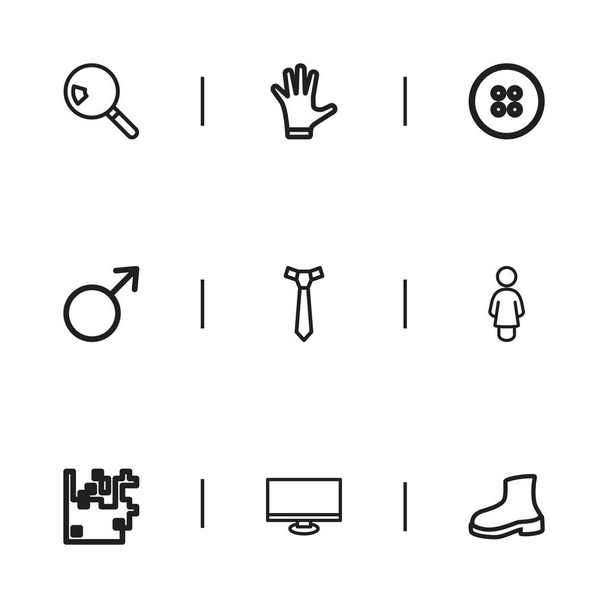 Satz von 9 editierbaren Handelssymbolen. beinhaltet Symbole wie weibliches Zeichen, Schaltfläche, Suche und mehr. kann für Web-, Mobil-, UI- und Infografik-Design verwendet werden. - Vektor, Bild