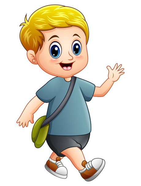 Lindo chico de dibujos animados caminando
 - Vector, imagen