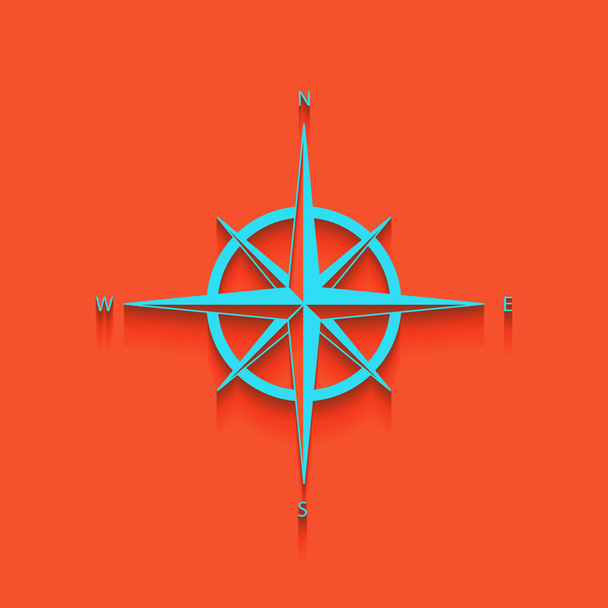 Wind rose sign. Vector. Blue icon with soft shadow putted down on flamingo background. - Vector, Image