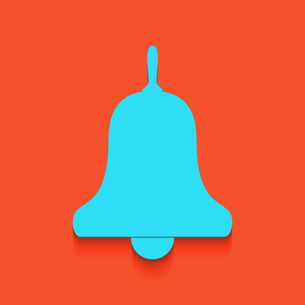 Bell Alarm, hand bell sign. Vector. Blue icon with soft shadow putted down on flamingo background. - Vector, afbeelding