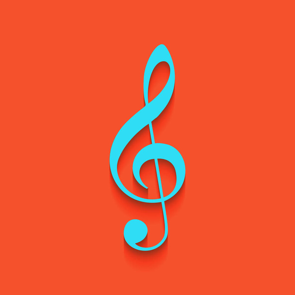 Music violin clef sign. G-clef. Treble clef. Vector. Blue icon with soft shadow putted down on flamingo background. - Vector, Image