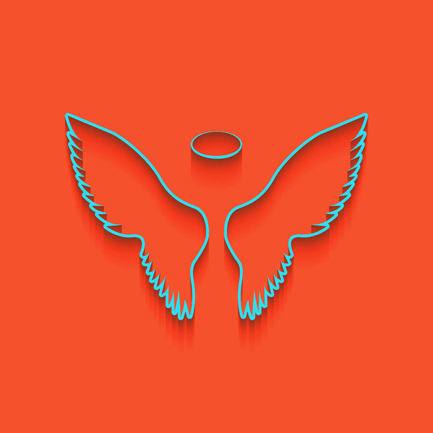 Wings sign illustration. Vector. Blue icon with soft shadow putted down on flamingo background. - Vector, Image