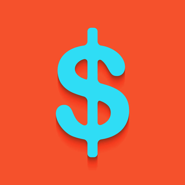 Dollars sign illustration. USD currency symbol. Money label. Vector. Blue icon with soft shadow putted down on flamingo background. - Vector, Image