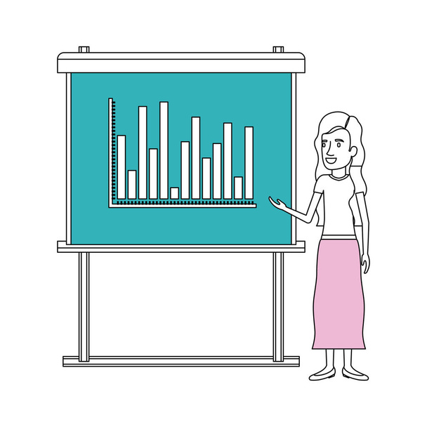 силует кольорові секції жінки в дошці презентації з графікою стовпчиків
 - Вектор, зображення