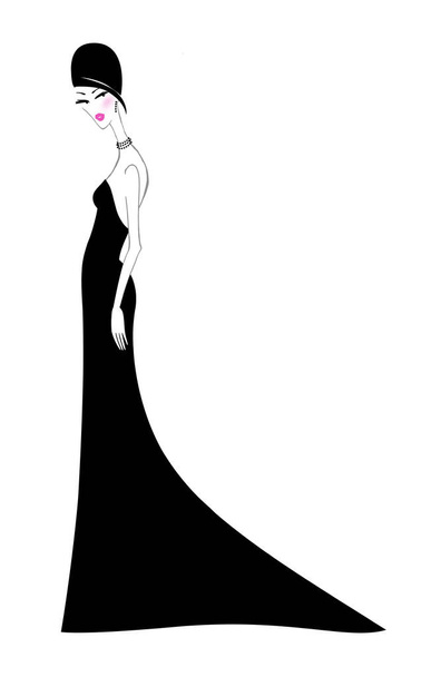 Κομψό νεαρή γυναίκα με ένα κρυψίνους μαύρο φόρεμα βράδυ - Φωτογραφία, εικόνα