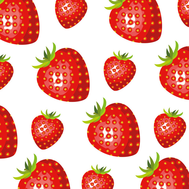 color background of pattern set strawberry delicious fruits - Vector, Image