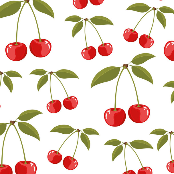 color background of pattern set cherry delicious fruits - Vector, Image
