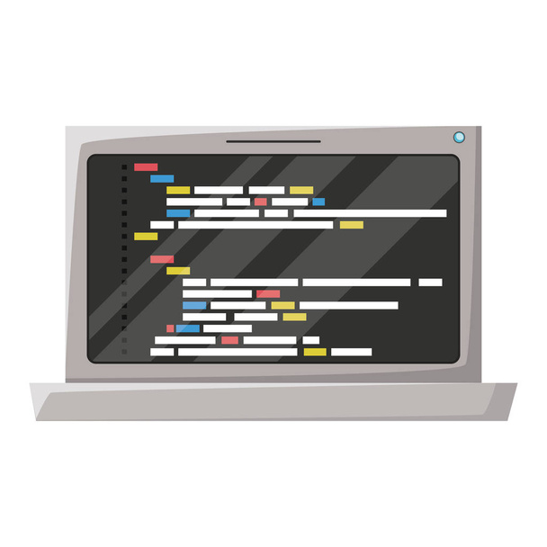 realistic silhouette of laptop computer with screen programming window with script code - Vector, Image