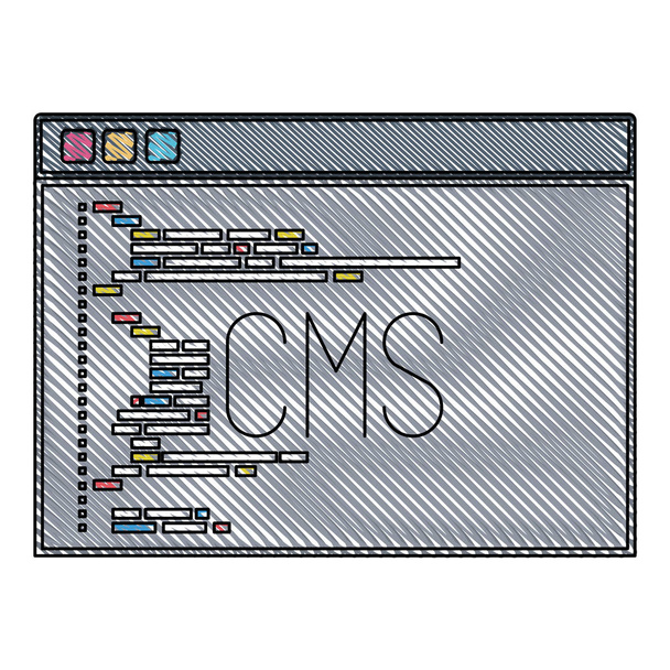 silueta de lápiz de color de la ventana de programación con código de script cms
 - Vector, Imagen