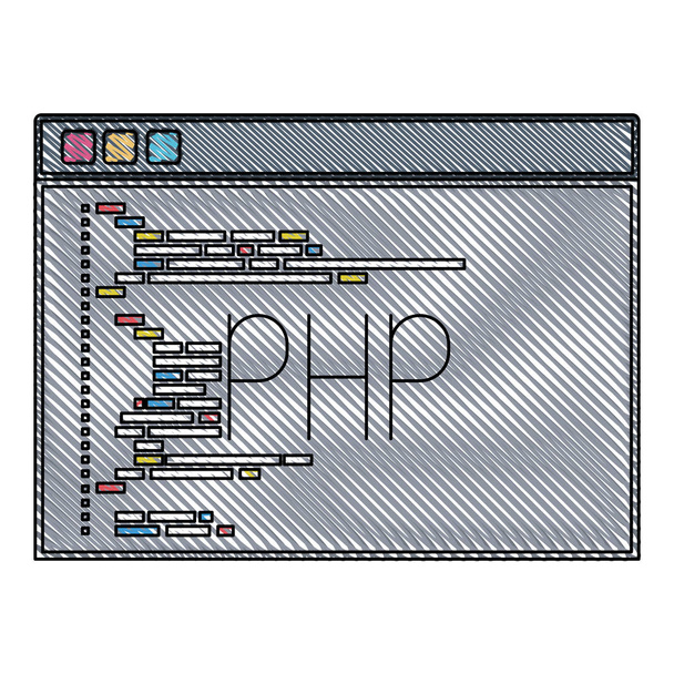 χρωματιστό μολύβι σιλουέτα του προγραμματισμού παράθυρο με php κώδικα δέσμης ενεργειών - Διάνυσμα, εικόνα
