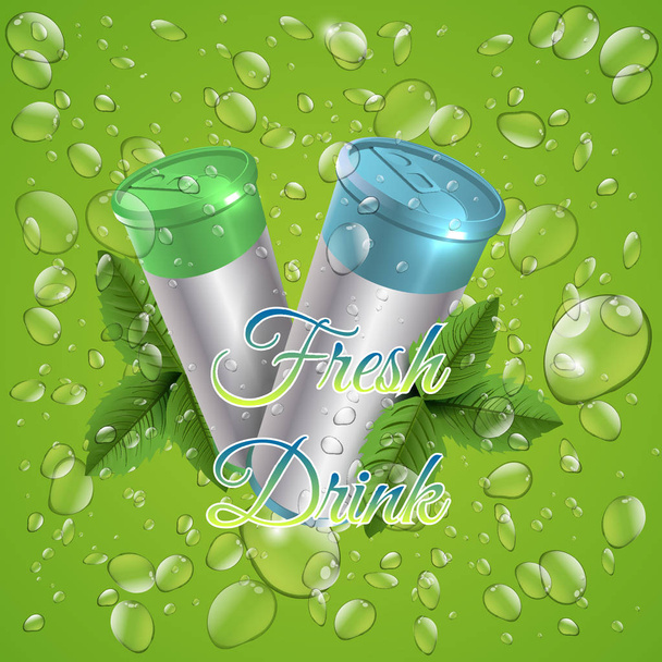 Silver green blue bottle  fresh water drops  eps 10 vector - Vector, Image