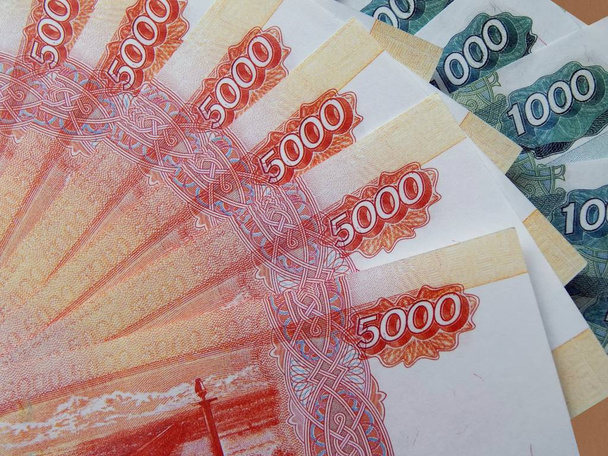 Russian money with a face value of 5000 rubles close-up - Photo, Image