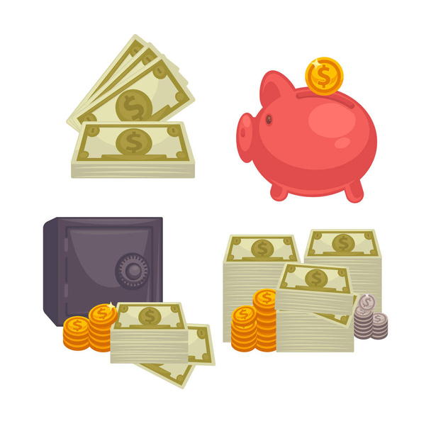 Paper money and piggy bank - Vector, Imagen